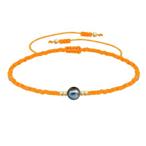 Les Poulettes Bijoux - Bracelet Lien Perle D'eau Douce Noire Et Petites Perles Mates