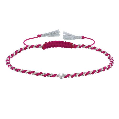 Les Poulettes Bijoux - Bracelet Lien Tréssé Rond Bicolore Lurex Et Une Perle Argent 925