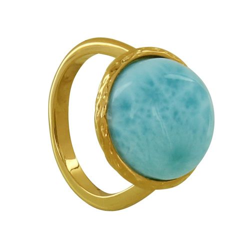 Les Poulettes Bijoux - Bague Plaqué Or Grosse Demi Perle De Larimar