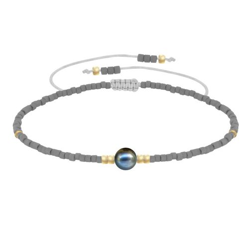 Les Poulettes Bijoux - Bracelet Lien Perle D'eau Douce Noire Et Petites Perles Mates