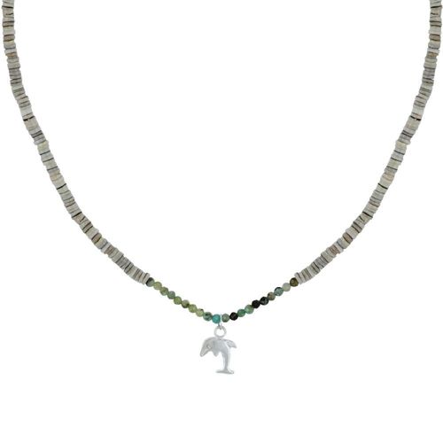 Les Poulettes Bijoux - Collier Ou Bracelet Dauphin Argent Perles Facettées De Turquoise Anneaux Gris