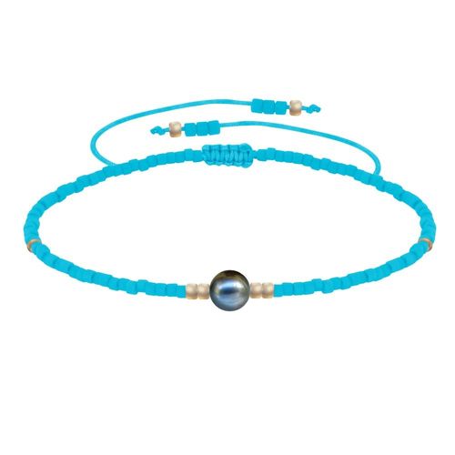 Les Poulettes Bijoux - Bracelet Lien Perle D'eau Douce Noire Et Petites Perles Mates