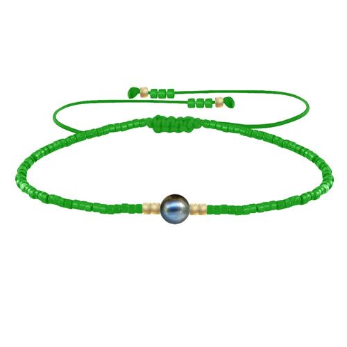 Les Poulettes Bijoux - Bracelet Lien Perle D'eau Douce Noire Et Petites Perles Brillantes