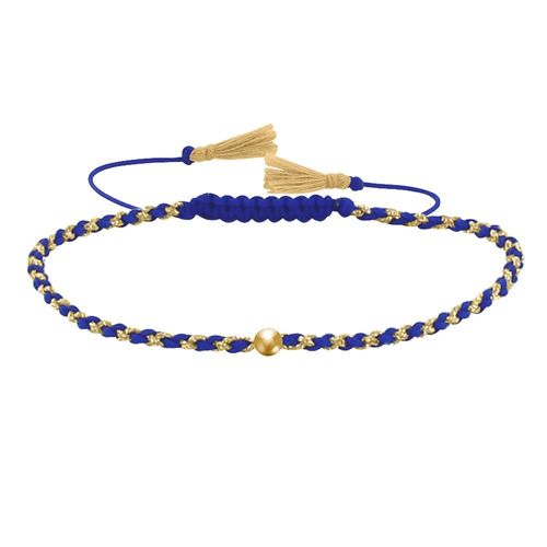 Les Poulettes Bijoux - Bracelet Lien Tréssé Rond Bicolore Lurex Doré Et Une Perle Or 14 Carats