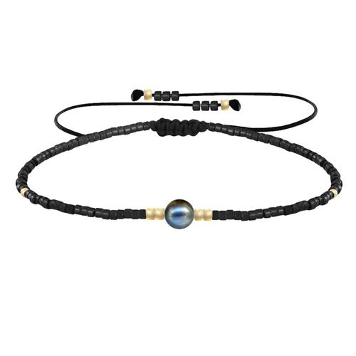 Les Poulettes Bijoux - Bracelet Lien Perle D'eau Douce Noire Et Petites Perles Brillantes
