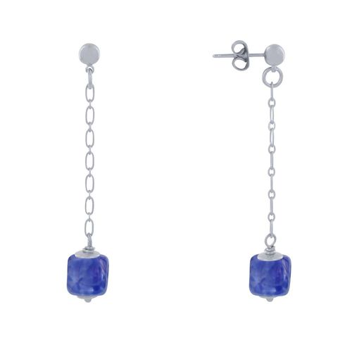 Les Poulettes Bijoux - Boucles D'oreilles Chainette Laiton Argenté Et Cube En Céramique