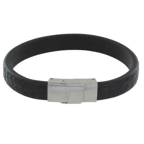 Les Poulettes Bijoux - Bracelet Homme Cuir Large Noir Marquage Croco