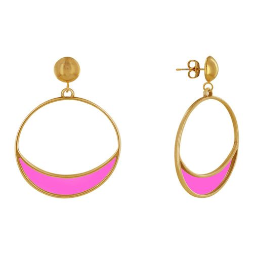 Les Poulettes Bijoux - Boucles D'oreilles Clous Métal Doré Cercle Et Croissant De Lune Translucide Coloré