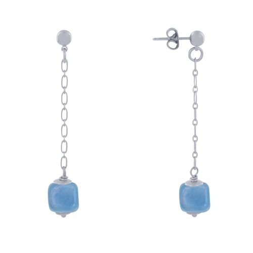 Les Poulettes Bijoux - Boucles D'oreilles Chainette Laiton Argenté Et Cube En Céramique