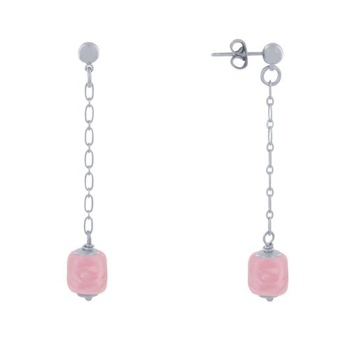 Les Poulettes Bijoux - Boucles D'oreilles Chainette Laiton Argenté Et Cube En Céramique