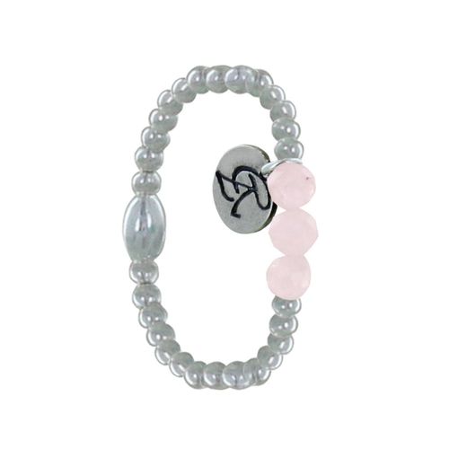 Les Poulettes Bijoux - Bague Argent Elastique Bille Et Trois Perles De Quartz Rose Facettée