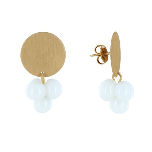 Les Poulettes Bijoux - Boucles D'oreilles Pastille En Laiton Et Bouquet De Perles De Verre