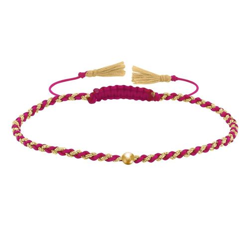 Les Poulettes Bijoux - Bracelet Lien Tréssé Rond Bicolore Lurex Doré Et Une Perle Or 14 Carats