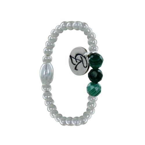 Les Poulettes Bijoux - Bague Argent Elastique Bille Et Trois Perles De Malachite Facettée