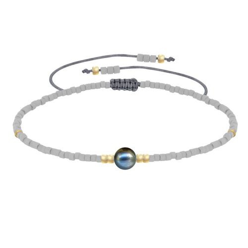 Les Poulettes Bijoux - Bracelet Lien Perle D'eau Douce Noire Et Petites Perles Mates