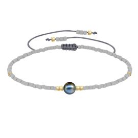Les Poulettes Bijoux - Bracelet Lien Perle D'eau Douce Noire Et Petites Perles Mates