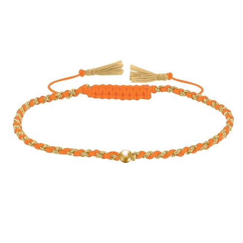 Les Poulettes Bijoux - Bracelet Lien Tréssé Rond Bicolore Lurex Doré Et Une Perle Or 14 Carats