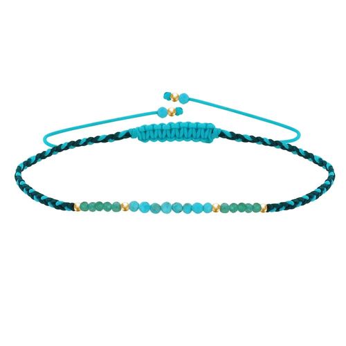 Les Poulettes Bijoux - Bracelet Lien Tréssé Plat Perles En Or 9 Carats Perles Facettées De Turquoise Et D'aventurine