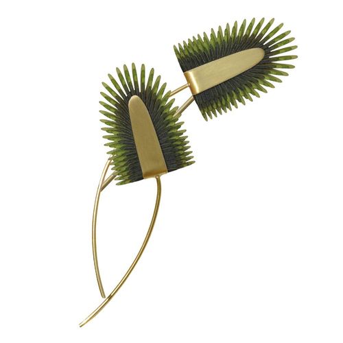 Les Poulettes Bijoux - Broche Laiton Deux Tiges Et Areca En Cuir