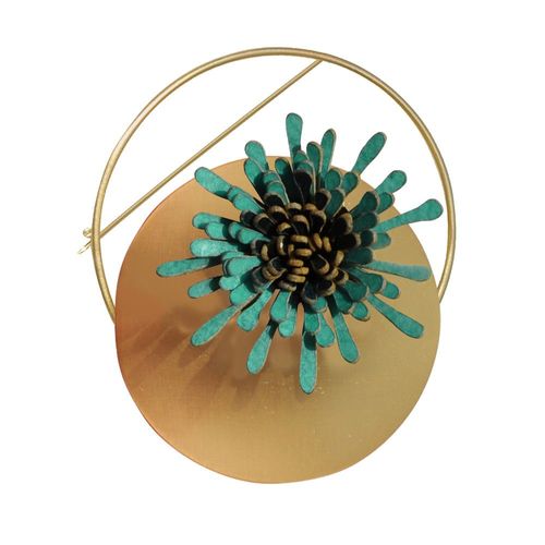 Les Poulettes Bijoux - Broche Laiton Anneau Capsule Et Anémone En Cuir