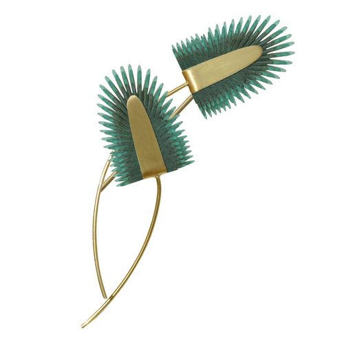 Les Poulettes Bijoux - Broche Laiton Deux Tiges Et Areca En Cuir