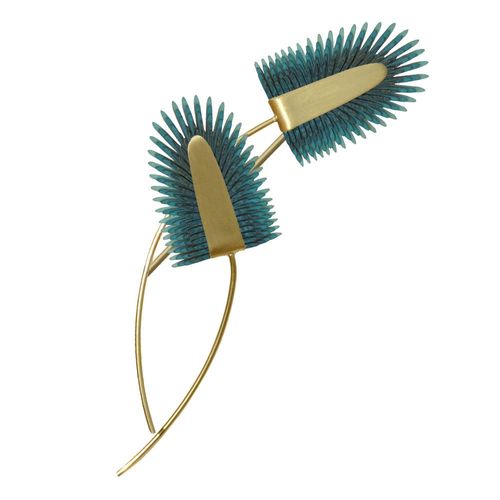 Les Poulettes Bijoux - Broche Laiton Deux Tiges Et Areca En Cuir
