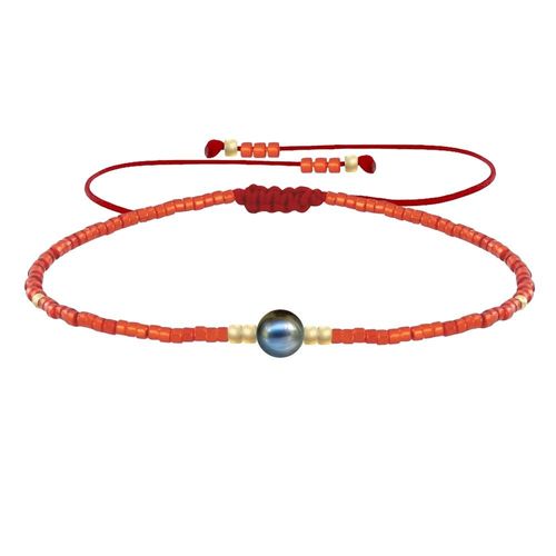 Les Poulettes Bijoux - Bracelet Lien Perle D'eau Douce Noire Et Petites Perles Brillantes