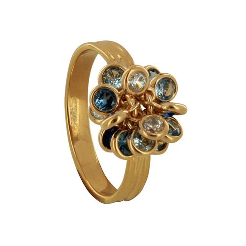 Les Poulettes Bijoux - Bague Plaqué Or Breloques Rondes Dégradé Bleu