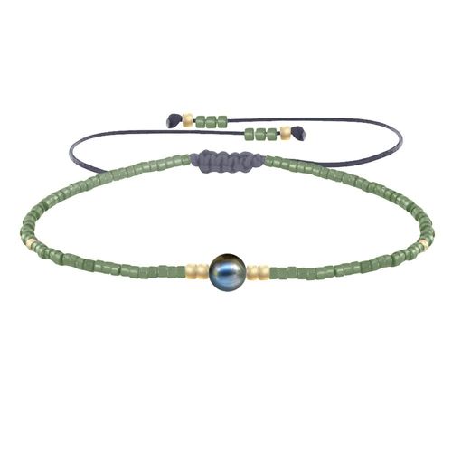 Les Poulettes Bijoux - Bracelet Lien Perle D'eau Douce Noire Et Petites Perles Brillantes