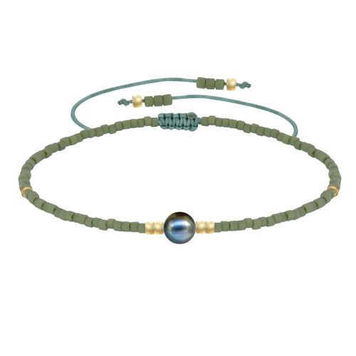 Les Poulettes Bijoux - Bracelet Lien Perle D'eau Douce Noire Et Petites Perles Mates
