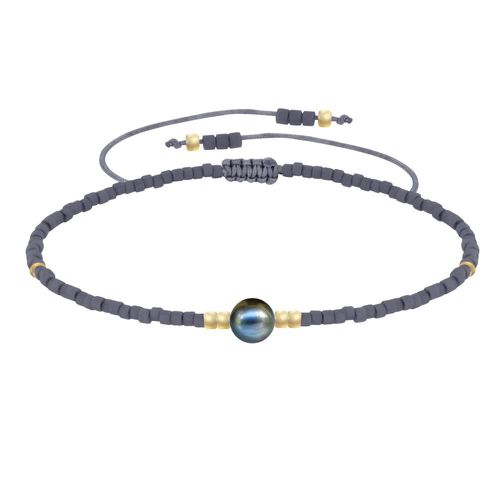 Les Poulettes Bijoux - Bracelet Lien Perle D'eau Douce Noire Et Petites Perles Mates