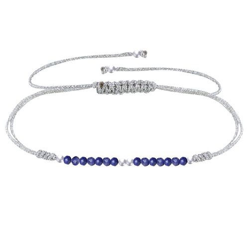 Les Poulettes Bijoux - Bracelet Lien Lurex Perles De Lapis Lazuli Facettées Perles Argent 925