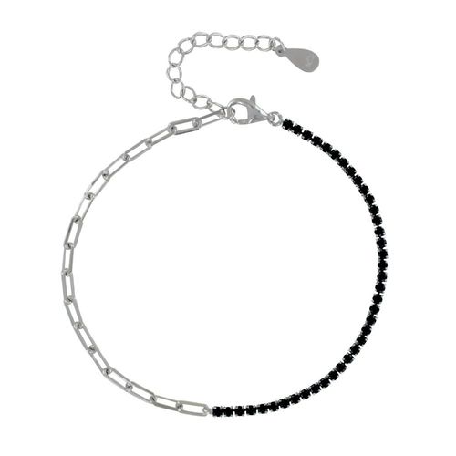 Les Poulettes Bijoux - Bracelet Argent Mailles Cheval Et Petits Cubes De Strass