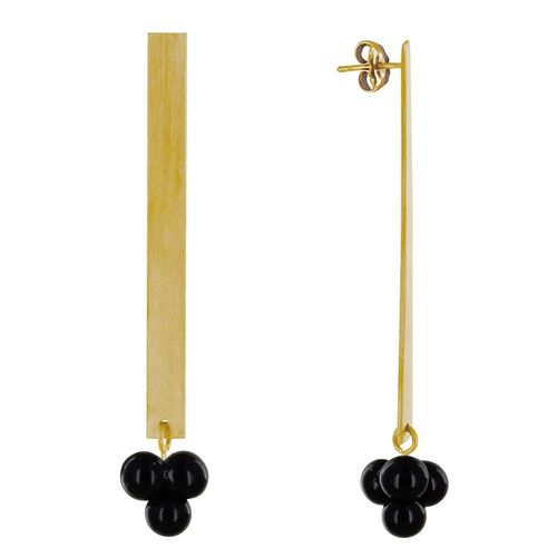 Les Poulettes Bijoux - Boucles D'oreilles Clous Laiton Rectangle Plat Et Bouquet De Perles De Verre