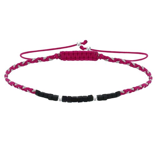Les Poulettes Bijoux - Bracelet Lien Tréssé Plat Bicolore Lurex Perles Noires Et Perles Argent 925