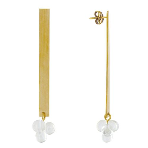 Les Poulettes Bijoux - Boucles D'oreilles Clous Laiton Rectangle Plat Et Bouquet De Perles De Verre