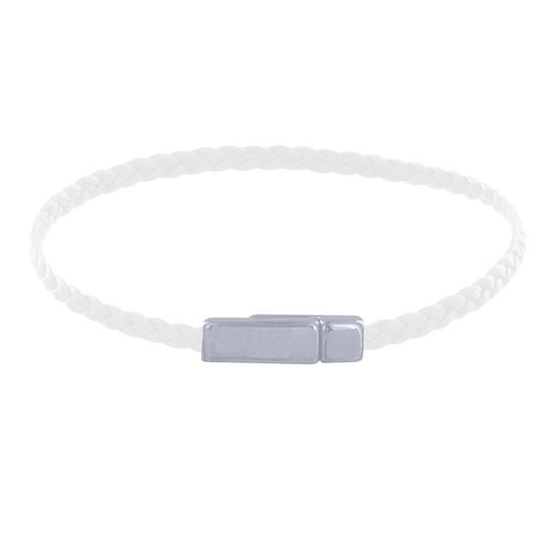 Les Poulettes Bijoux - Bracelet Femme Tresse Plate En Cuir Mat Femoir Aimanté Métal Argenté