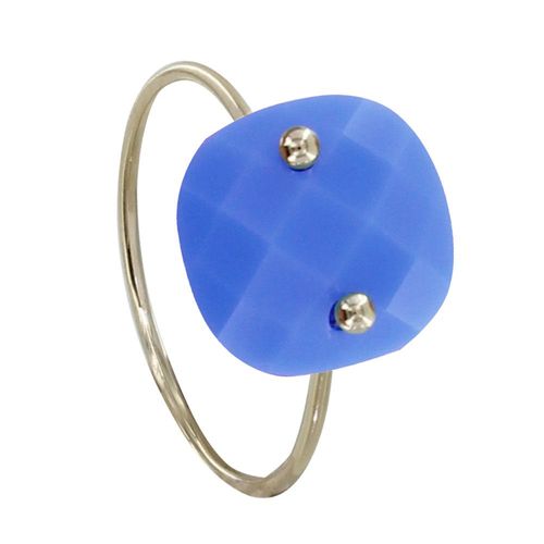 Les Poulettes Bijoux - Bague Plaqué Or Picot Et Verre Facetté Bleu Électrique