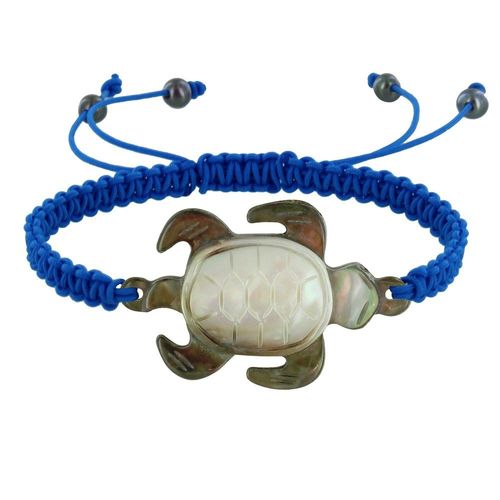 Les Poulettes Bijoux - Bracelet Tortue Nacre Grise Lien Tréssé