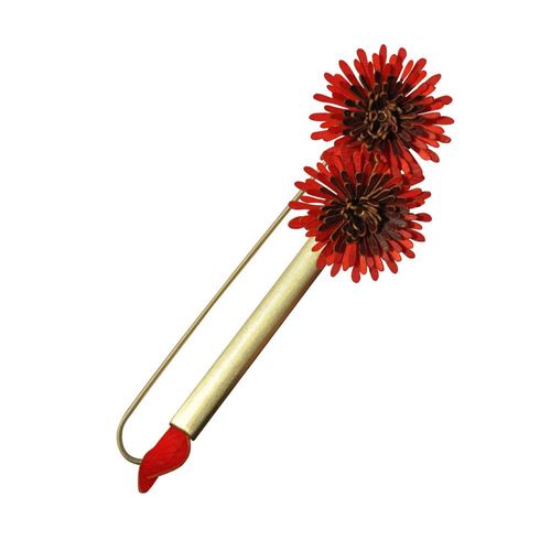 Les Poulettes Bijoux - Broche Laiton Tube Et Anémones En Cuir
