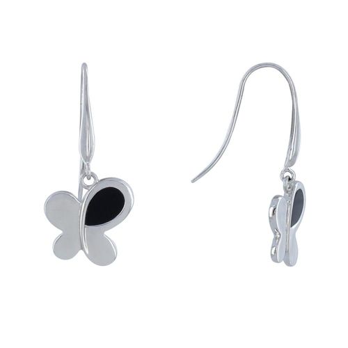 Les Poulettes Bijoux - Boucles D'oreilles Papillons Argent Et Onyx Noir