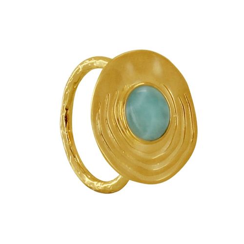 Les Poulettes Bijoux - Bague Plaqué Or Médaille Ronde Et Demi Perle De Larimar