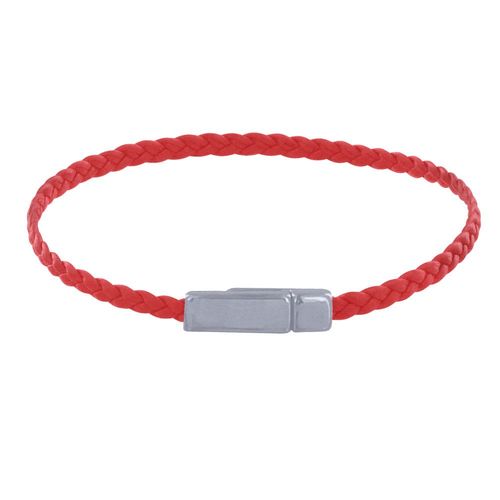 Les Poulettes Bijoux - Bracelet Femme Tresse Plate En Cuir Mat Femoir Aimanté Métal Argenté