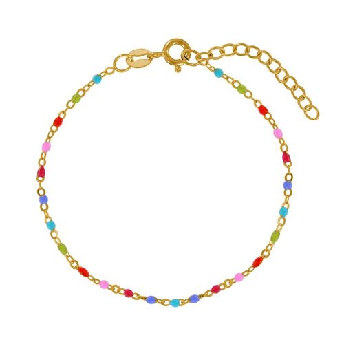 Les Poulettes Bijoux - Bracelet Plaqué Or Perles Émaillées Arc En Ciel