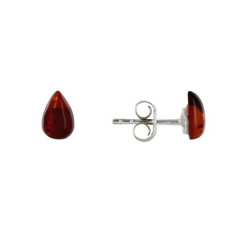 Les Poulettes Bijoux - Boucles D'oreilles Clous Argent Petite Goutte D'ambre