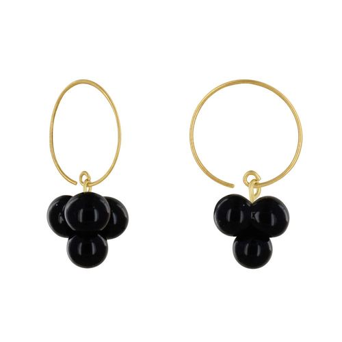 Les Poulettes Bijoux - Boucles D'oreilles Créoles Laiton Et Bouquet De Perles De Verre