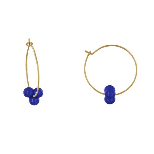 Les Poulettes Bijoux - Boucles D'oreilles Créoles Laiton Fermée Et Bouquet De Perles De Verre