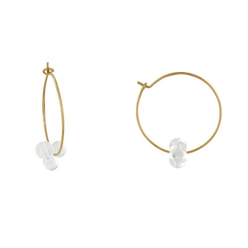 Les Poulettes Bijoux - Boucles D'oreilles Créoles Laiton Fermée Et Bouquet De Perles De Verre