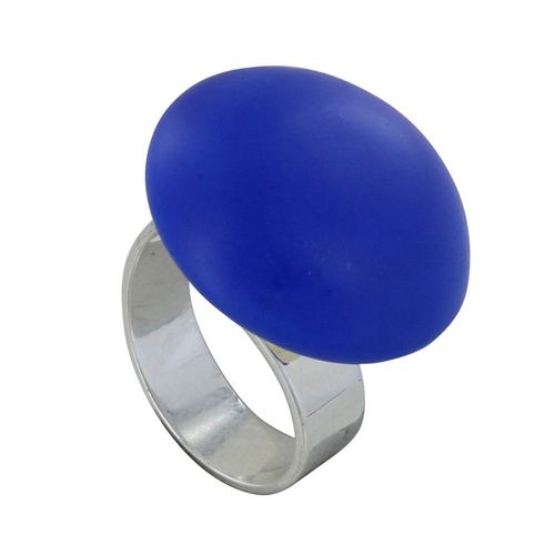 Les Poulettes Bijoux - Bague Métal Argenté Champignon Céramique Bleu Mat