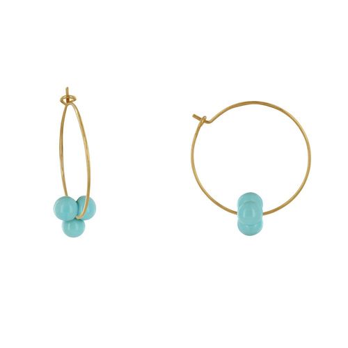 Les Poulettes Bijoux - Boucles D'oreilles Créoles Laiton Fermée Et Bouquet De Perles De Verre